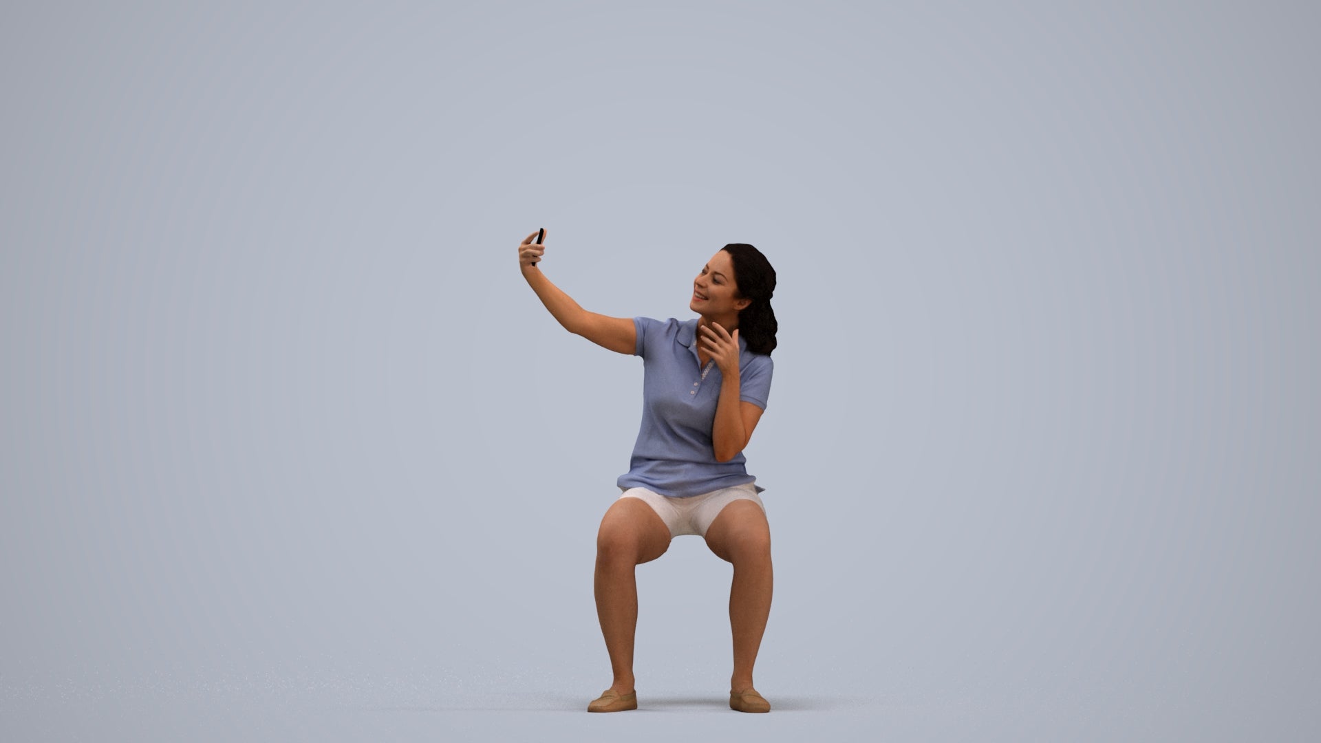 scanned 3D woman casual sitting, photogrammetry people for Enscape and V-Ray, standing pose render