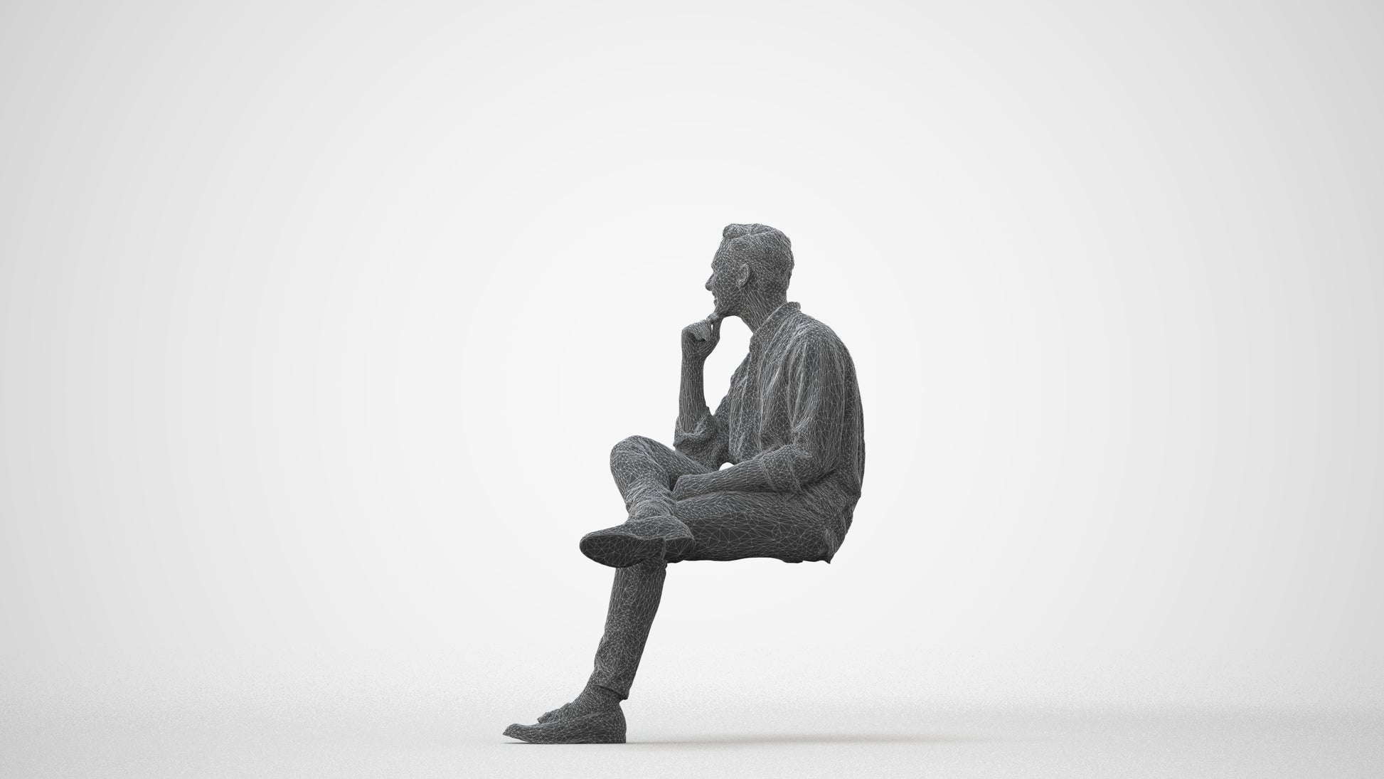 realistic 3D man casual sitting, scanned archviz people for Blender and 3ds Max, square thumbnail