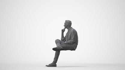 realistic 3D man casual sitting, scanned archviz people for Blender and 3ds Max, square thumbnail