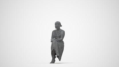 photogrammetry 3D woman casual sitting, realistic human model archviz FBX, wireframe back view