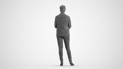 realistic 3D human woman business standing, archviz people FBX OBJ for Blender, wireframe front view