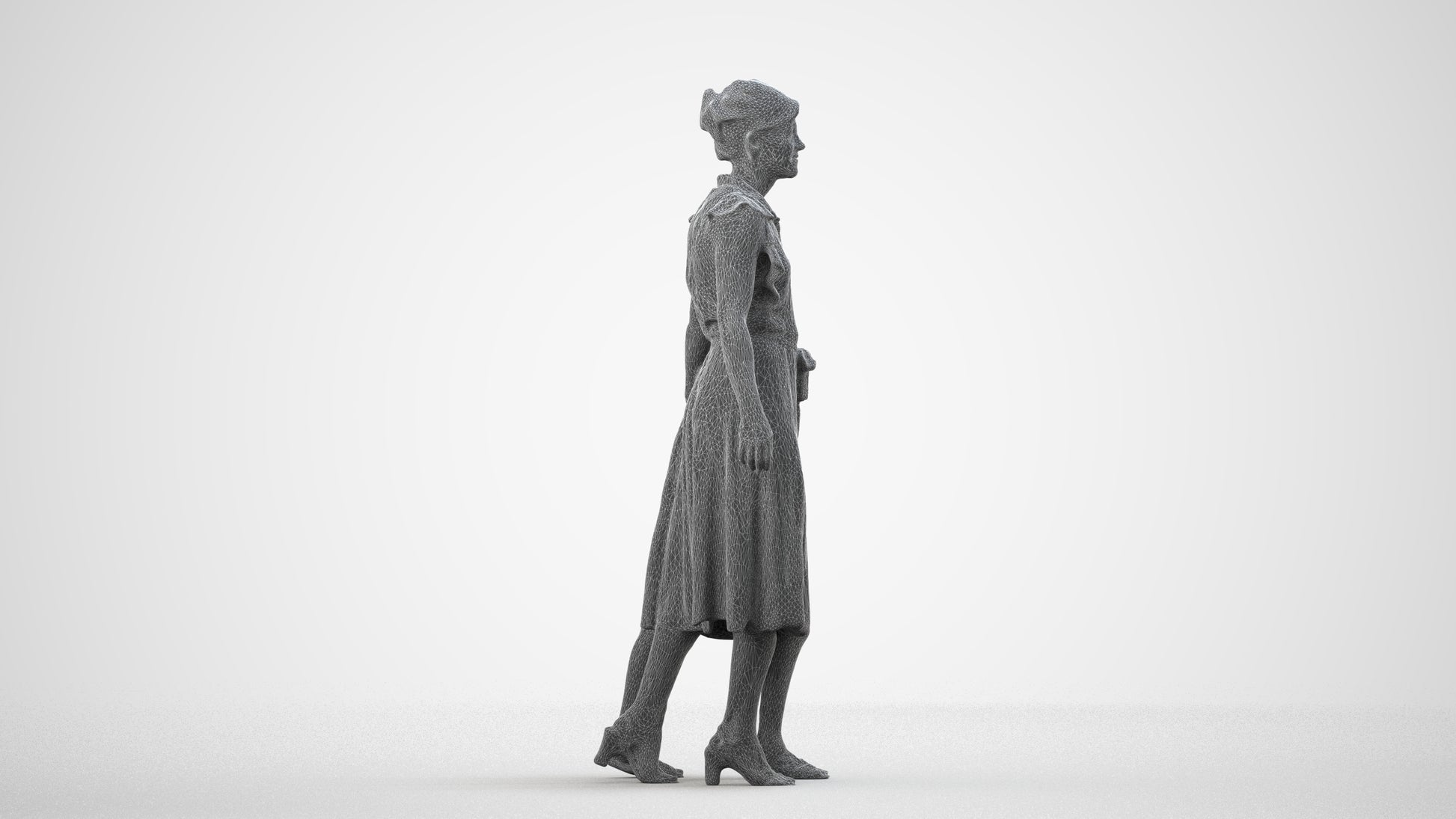 3D scanned girl kids casual, photorealistic archviz people for Enscape and SketchUp, wireframe side view