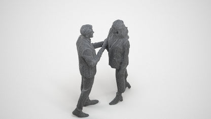 3D human model woman business, photogrammetry scanned person for archviz, wireframe three-quarter view