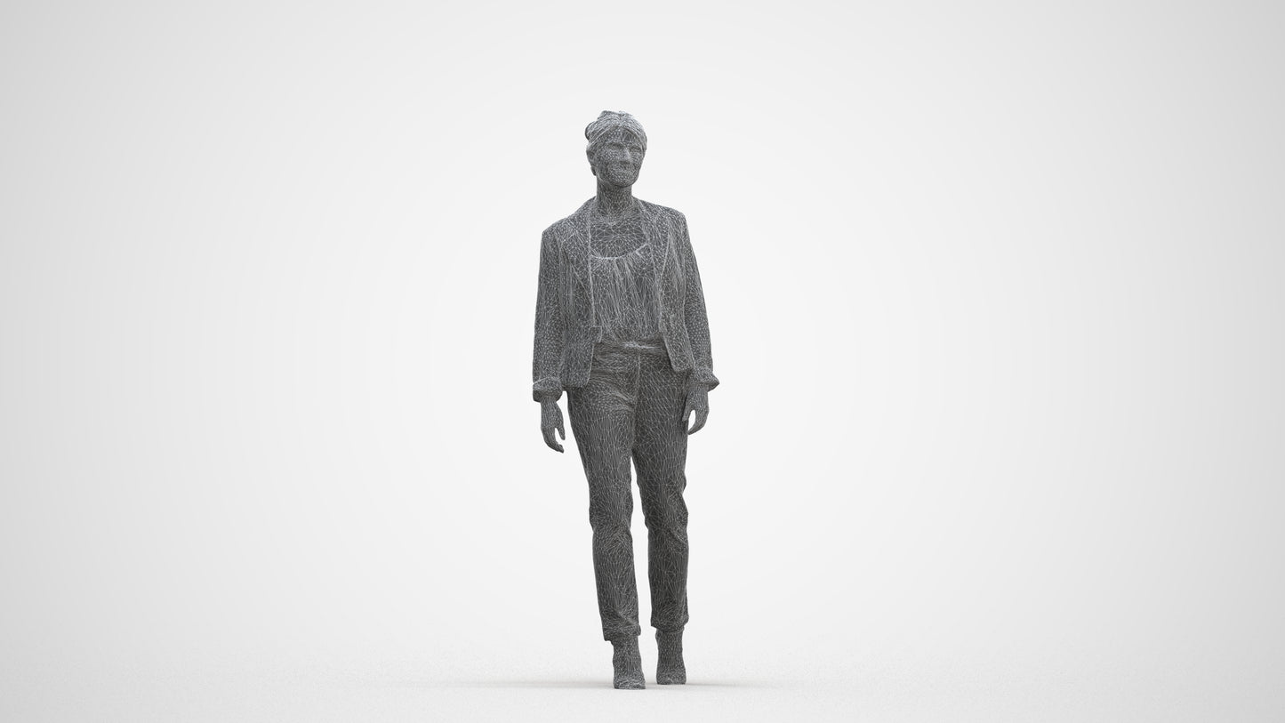 scanned 3D woman business walking, photogrammetry people for Enscape and V-Ray, three-quarter front view render