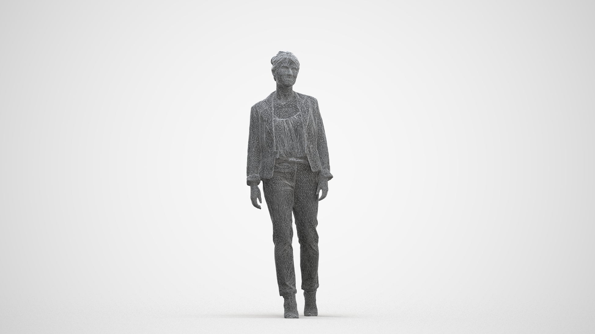 scanned 3D woman business walking, photogrammetry people for Enscape and V-Ray, three-quarter front view render