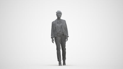 scanned 3D woman business walking, photogrammetry people for Enscape and V-Ray, three-quarter front view render
