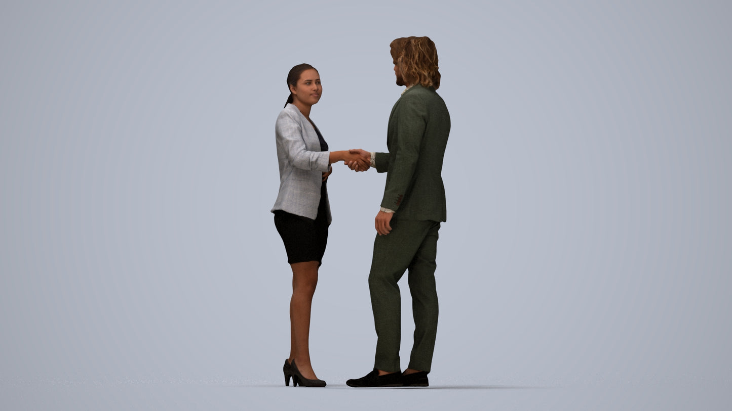 3D human model woman business, photogrammetry scanned person for archviz, top-down view render