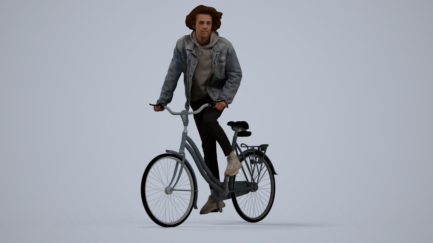 realistic 3D human man casual cycling, archviz people FBX OBJ for Blender, standing pose render