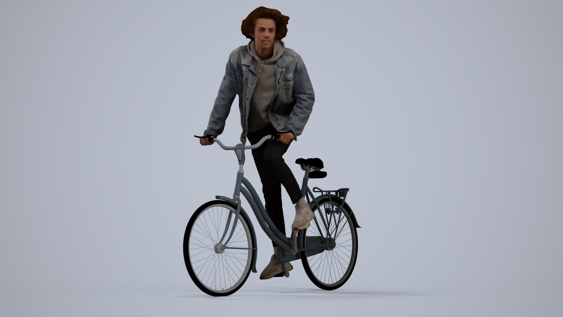 realistic 3D human man casual cycling, archviz people FBX OBJ for Blender, standing pose render