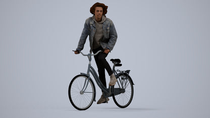 realistic 3D human man casual cycling, archviz people FBX OBJ for Blender, standing pose render