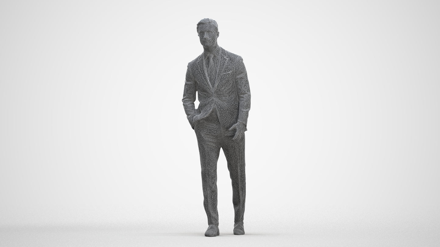 scanned 3D man business, photogrammetry people for Enscape and V-Ray, three-quarter front view render