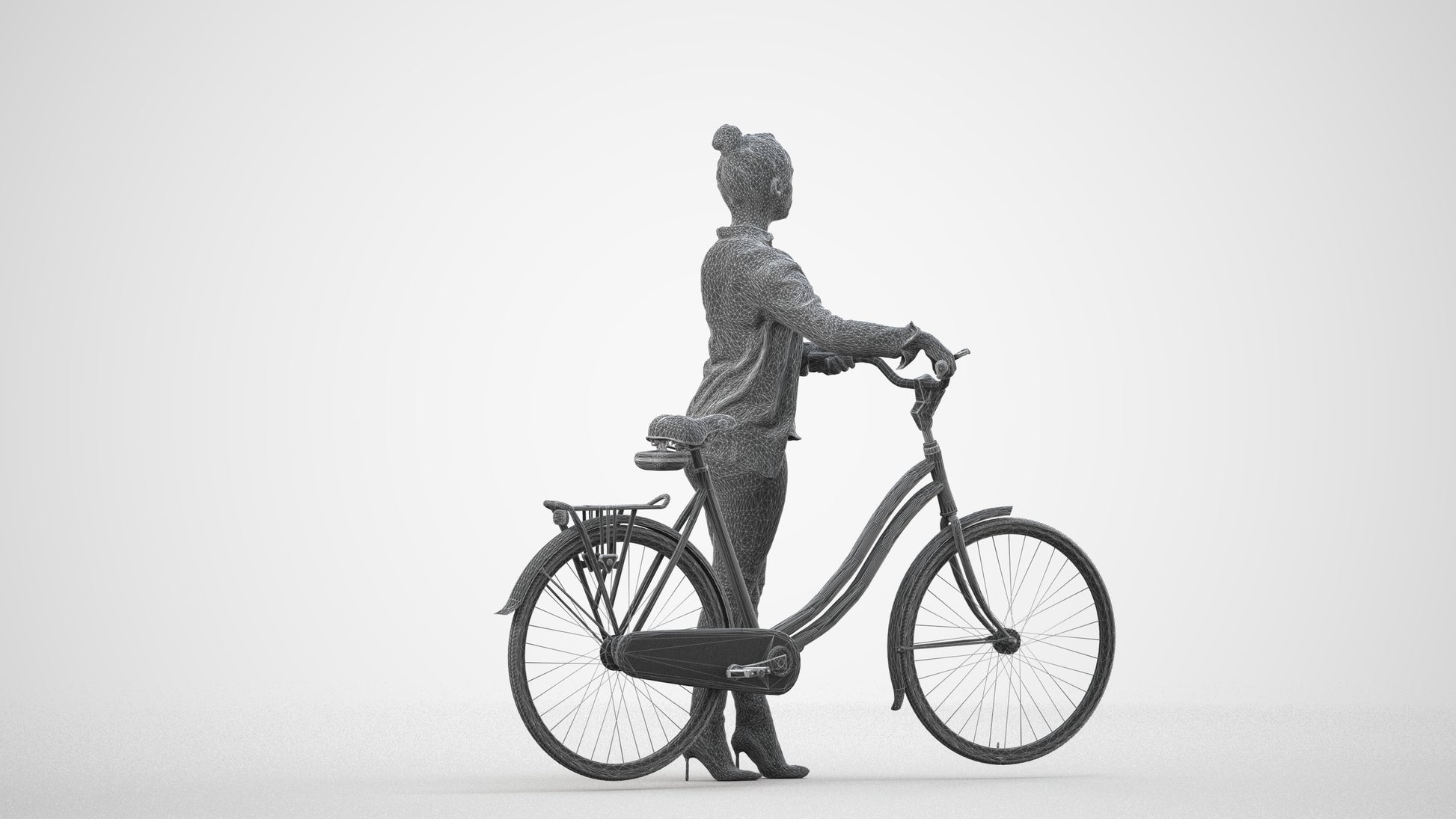 scanned 3D woman business walking, photogrammetry people for Enscape and V-Ray, wireframe side view