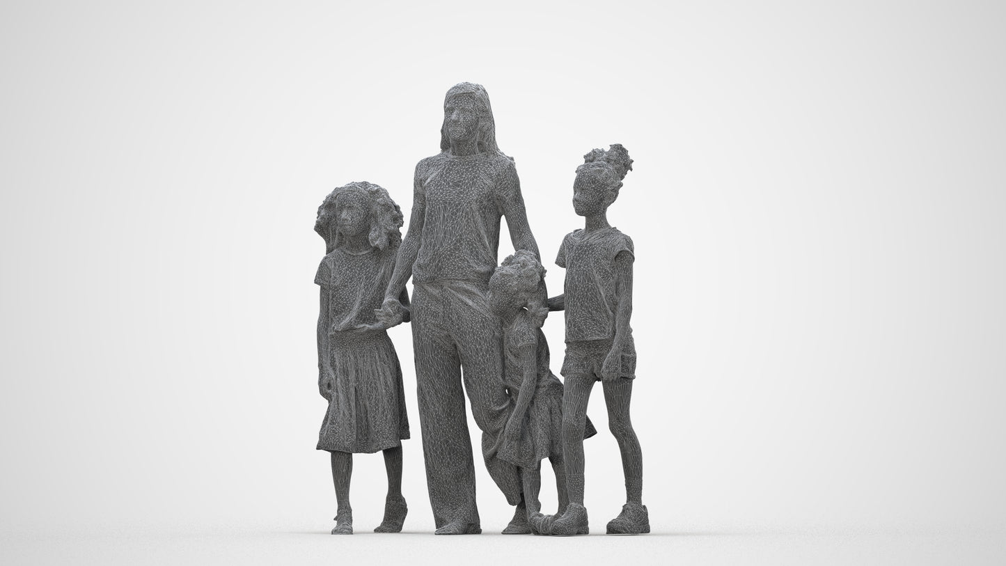 3D scanned girl kids casual, photorealistic archviz people for Enscape and SketchUp, wireframe back view