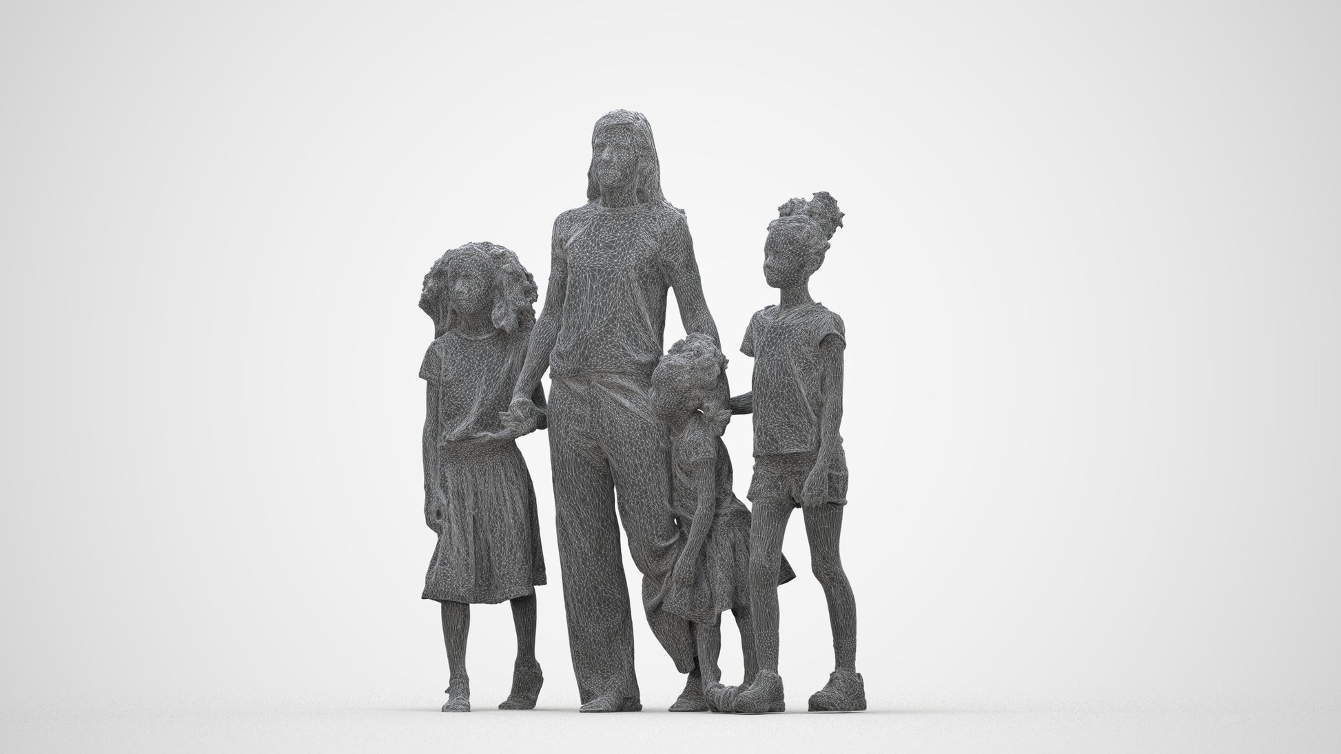 3D scanned girl kids casual, photorealistic archviz people for Enscape and SketchUp, wireframe back view