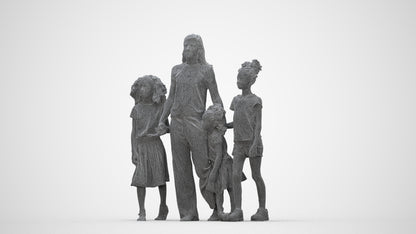 3D scanned girl kids casual, photorealistic archviz people for Enscape and SketchUp, wireframe back view