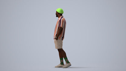 3D scanned man walking casual, photorealistic archviz people for Enscape and SketchUp, three-quarter view render