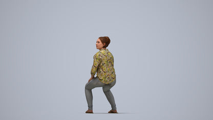photogrammetry 3D woman casual sitting, realistic human model archviz FBX, top-down view render