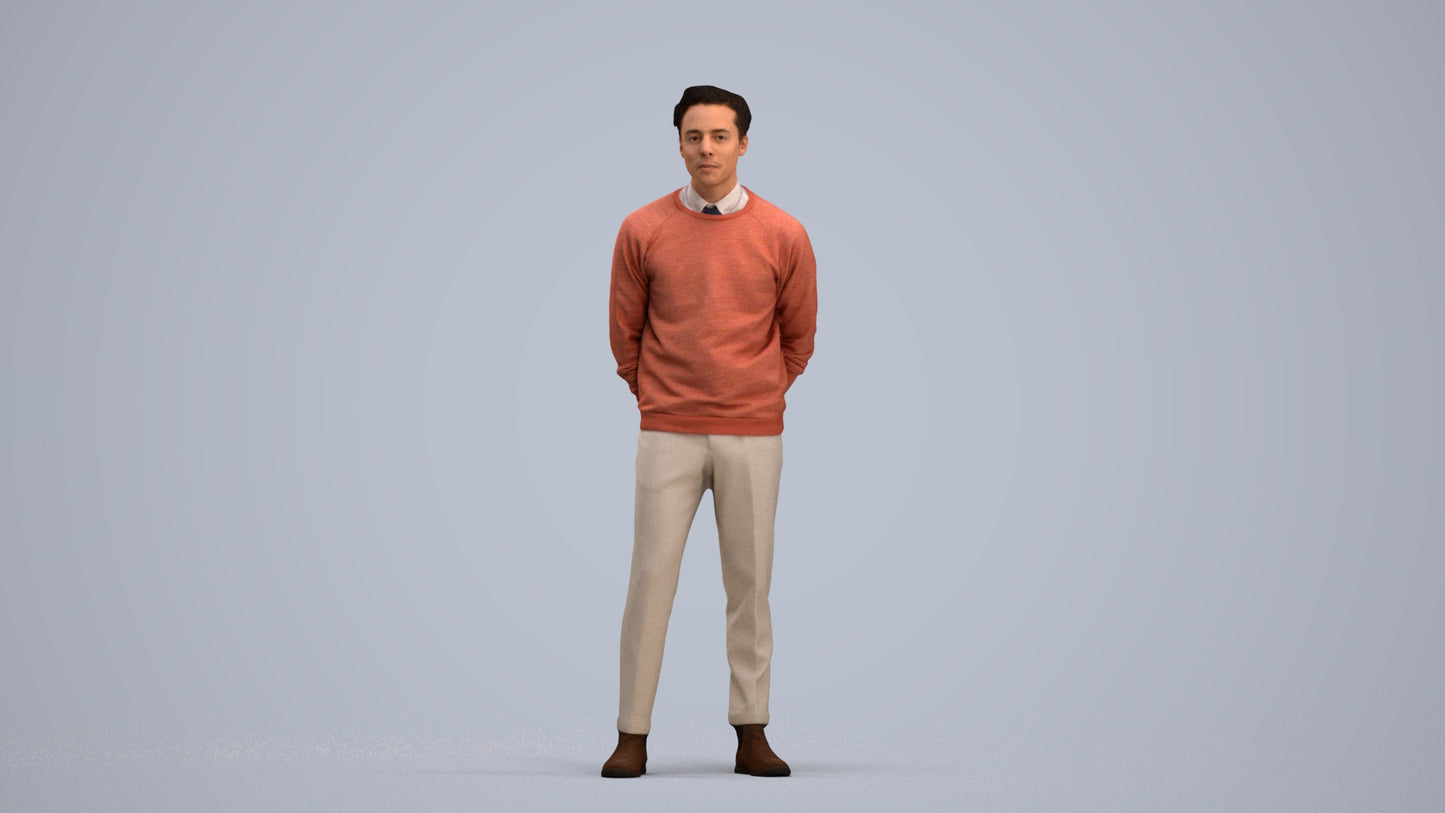 realistic 3D man casual business, scanned archviz people for Blender and 3ds Max, standing pose render