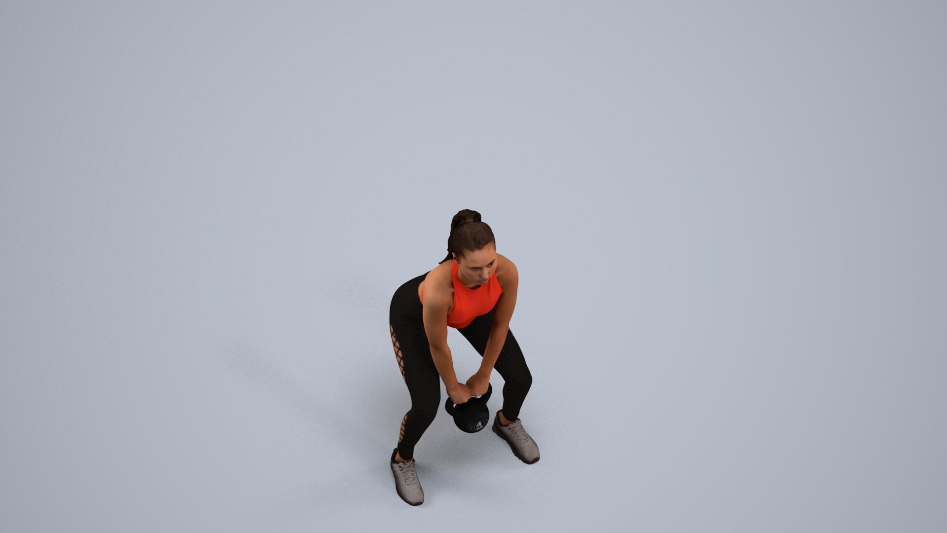 realistic 3D human woman sport, archviz people FBX OBJ for Blender, back view render