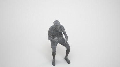 realistic 3D man casual sitting, scanned archviz people for Blender and 3ds Max, wireframe three-quarter view