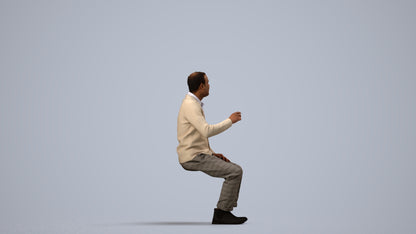 3D scanned man sitting business, photorealistic archviz people for Enscape and SketchUp, side view render