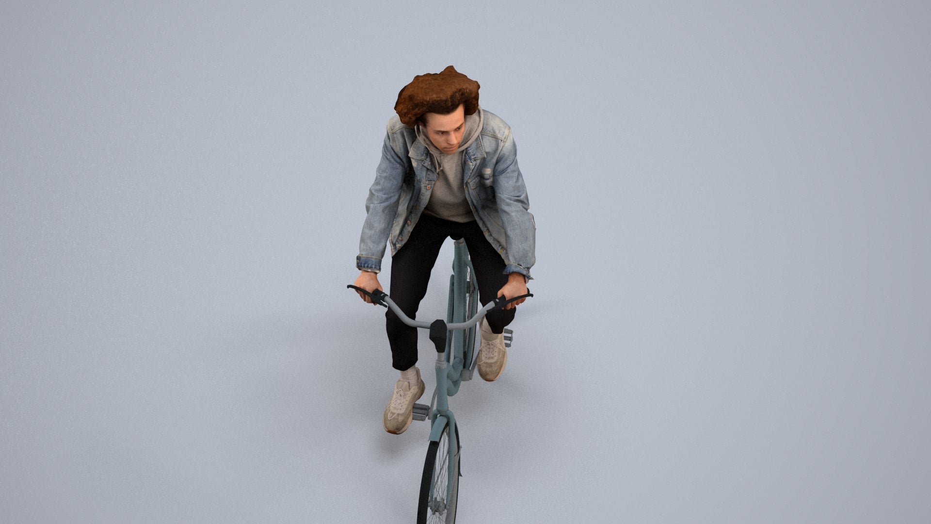 realistic 3D man casual cycling, scanned archviz people for Blender and 3ds Max, back view render