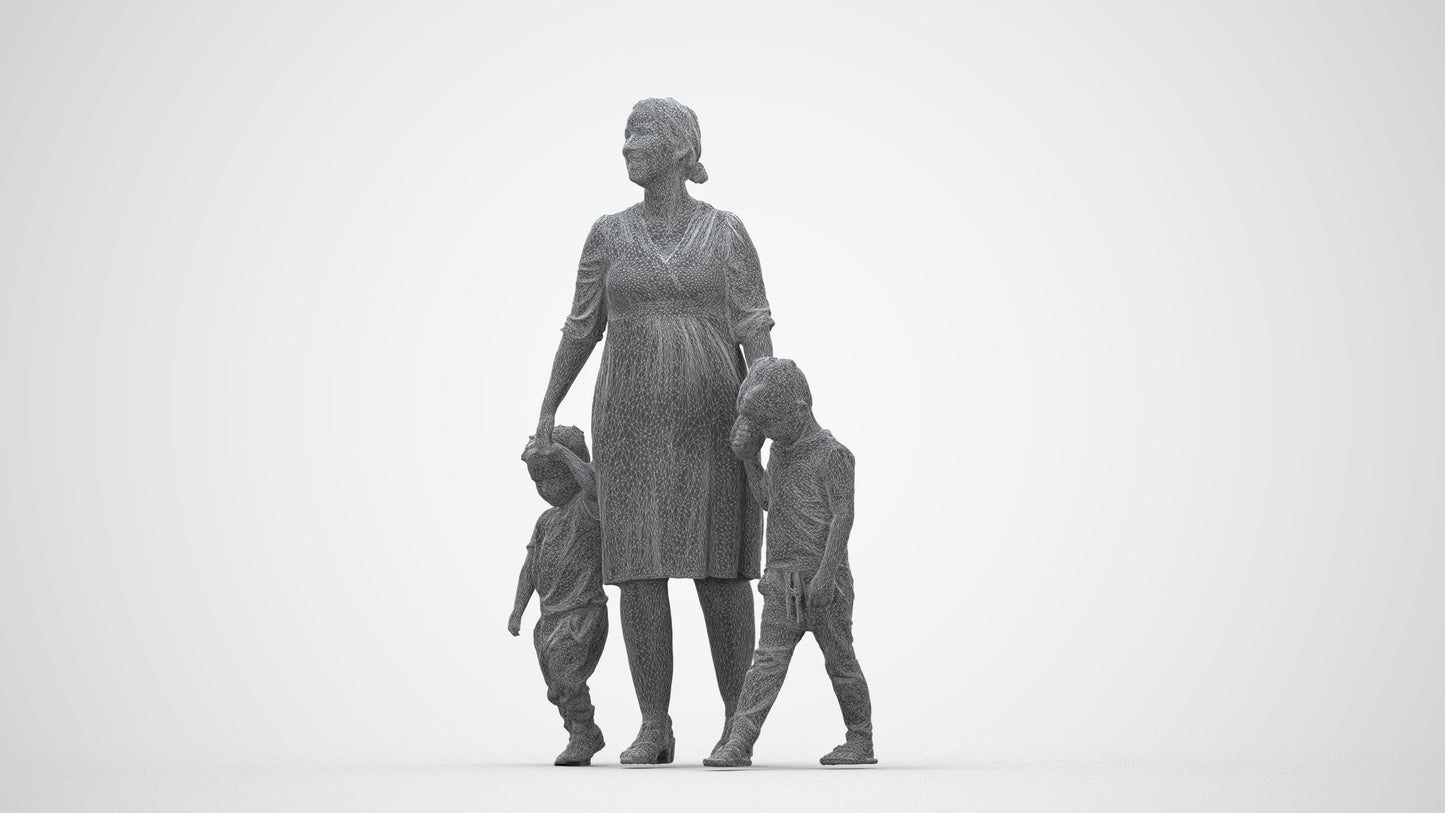3D human model girl casual kids, photogrammetry scanned person for archviz, wireframe back view