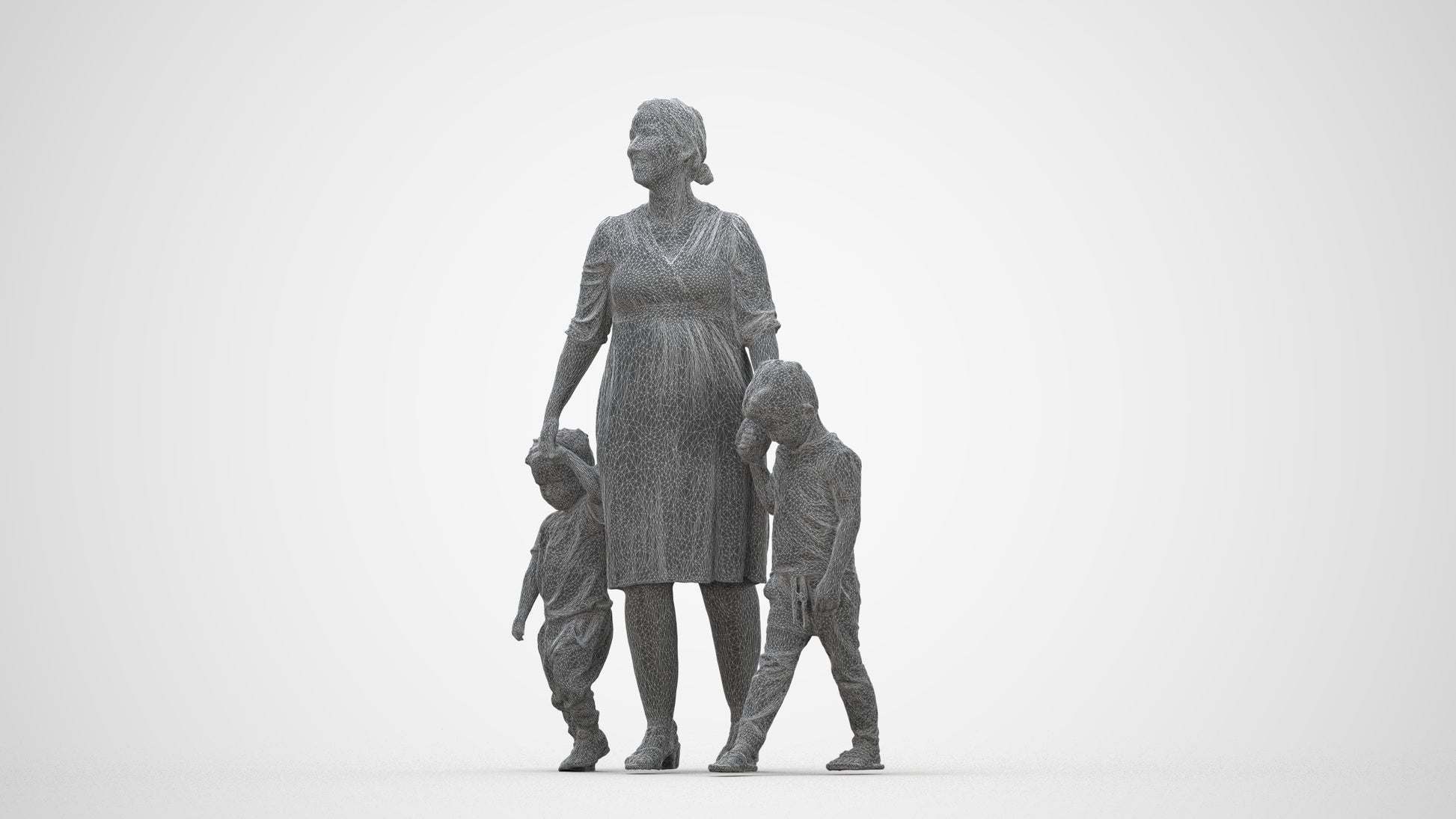 3D human model girl casual kids, photogrammetry scanned person for archviz, wireframe back view