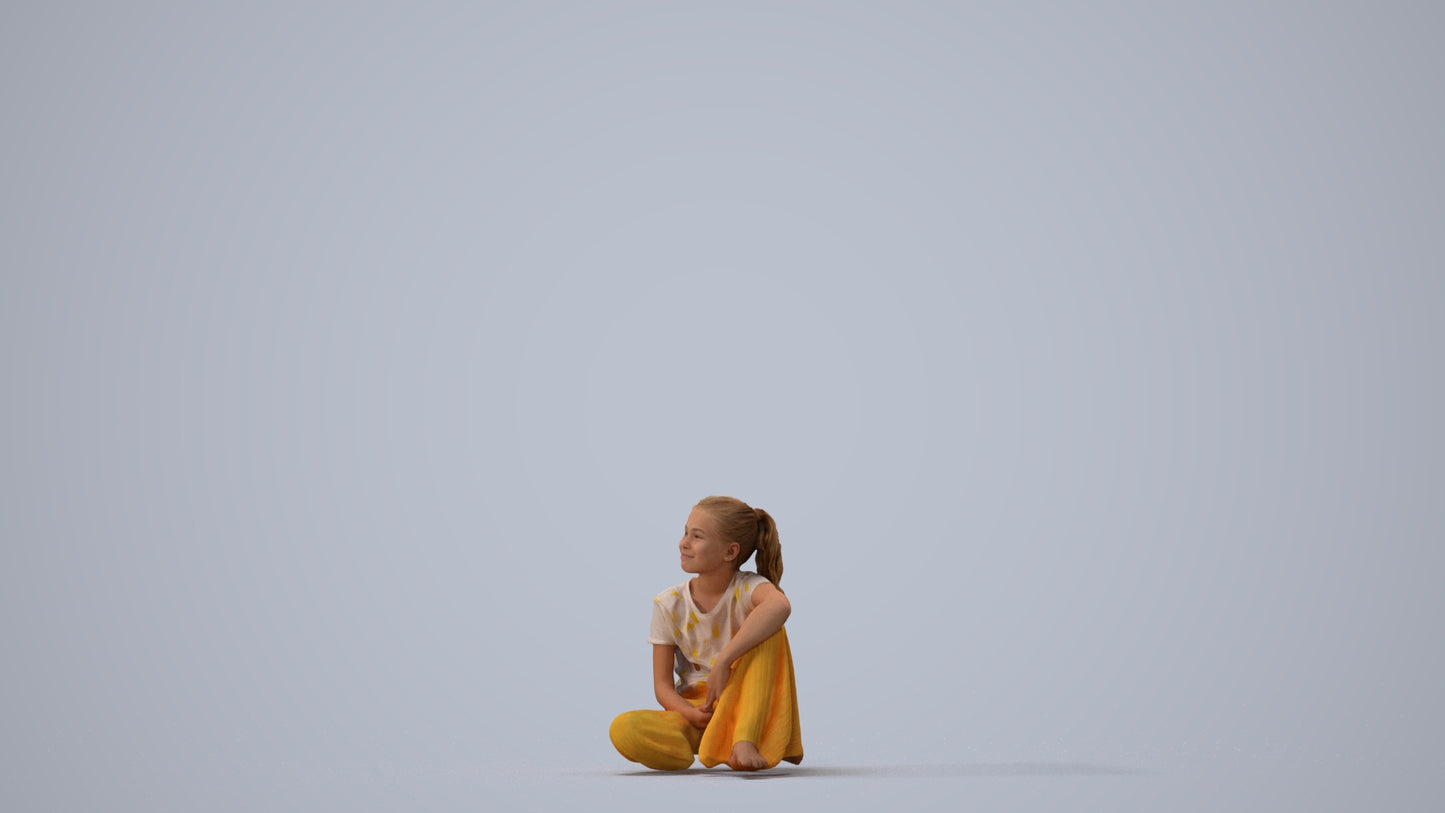 3D people model girl casual kids, scanned human for 3ds Max rendering, three-quarter view render