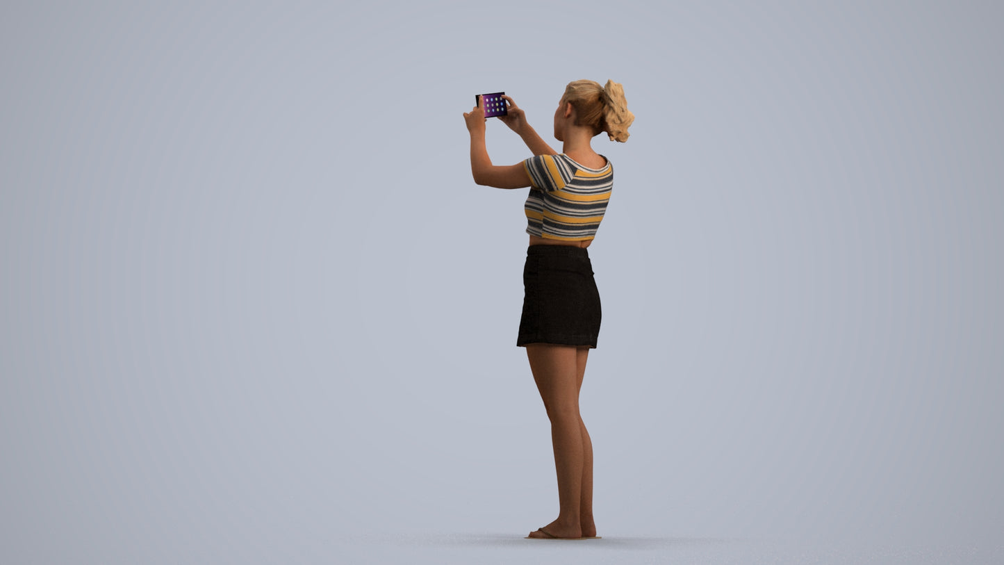 3D human model woman casual standing, photogrammetry scanned person for archviz, front view render