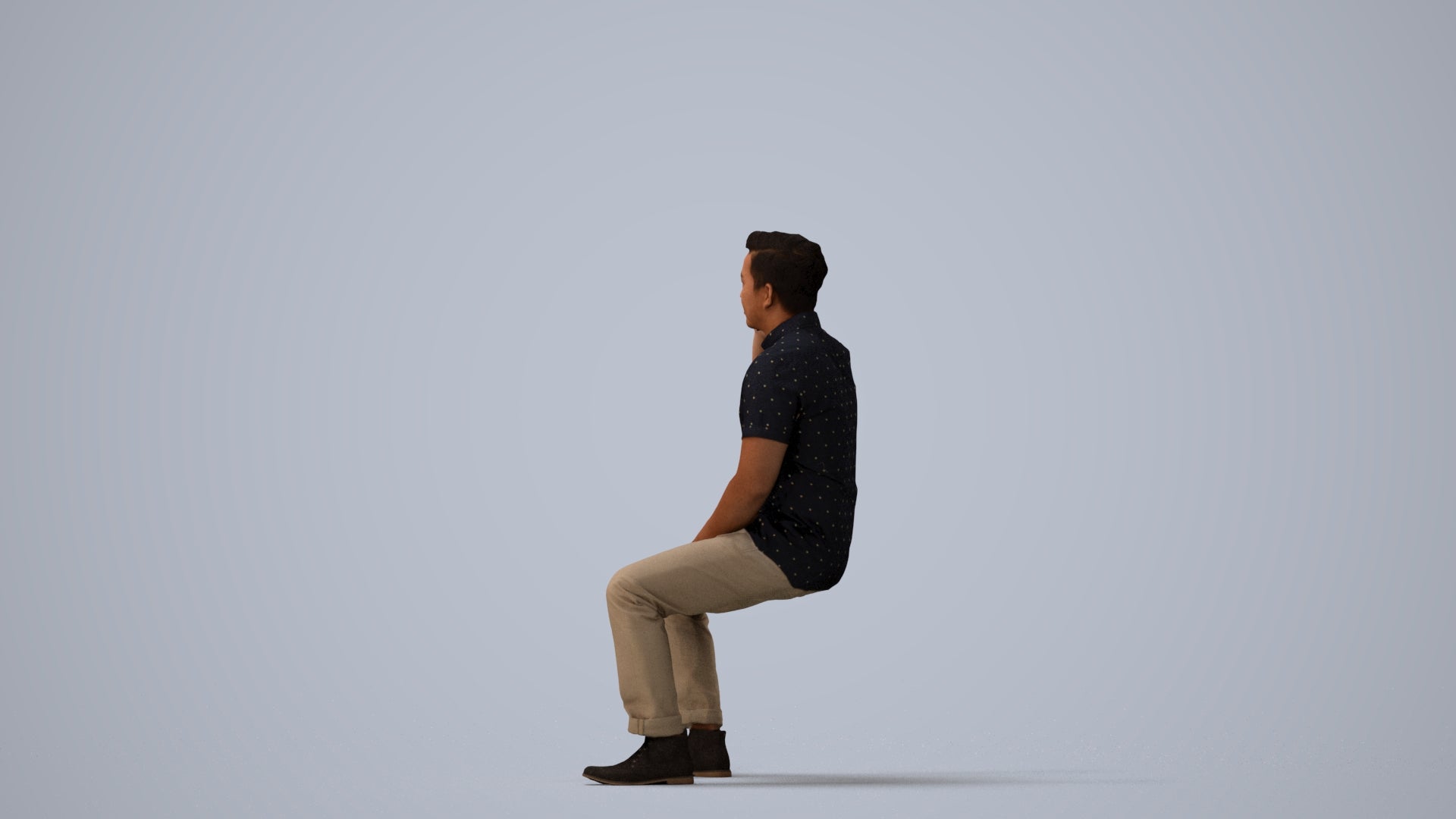 3D human model man business, photogrammetry scanned person for archviz, three-quarter view render