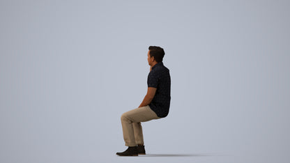 3D human model man business, photogrammetry scanned person for archviz, three-quarter view render