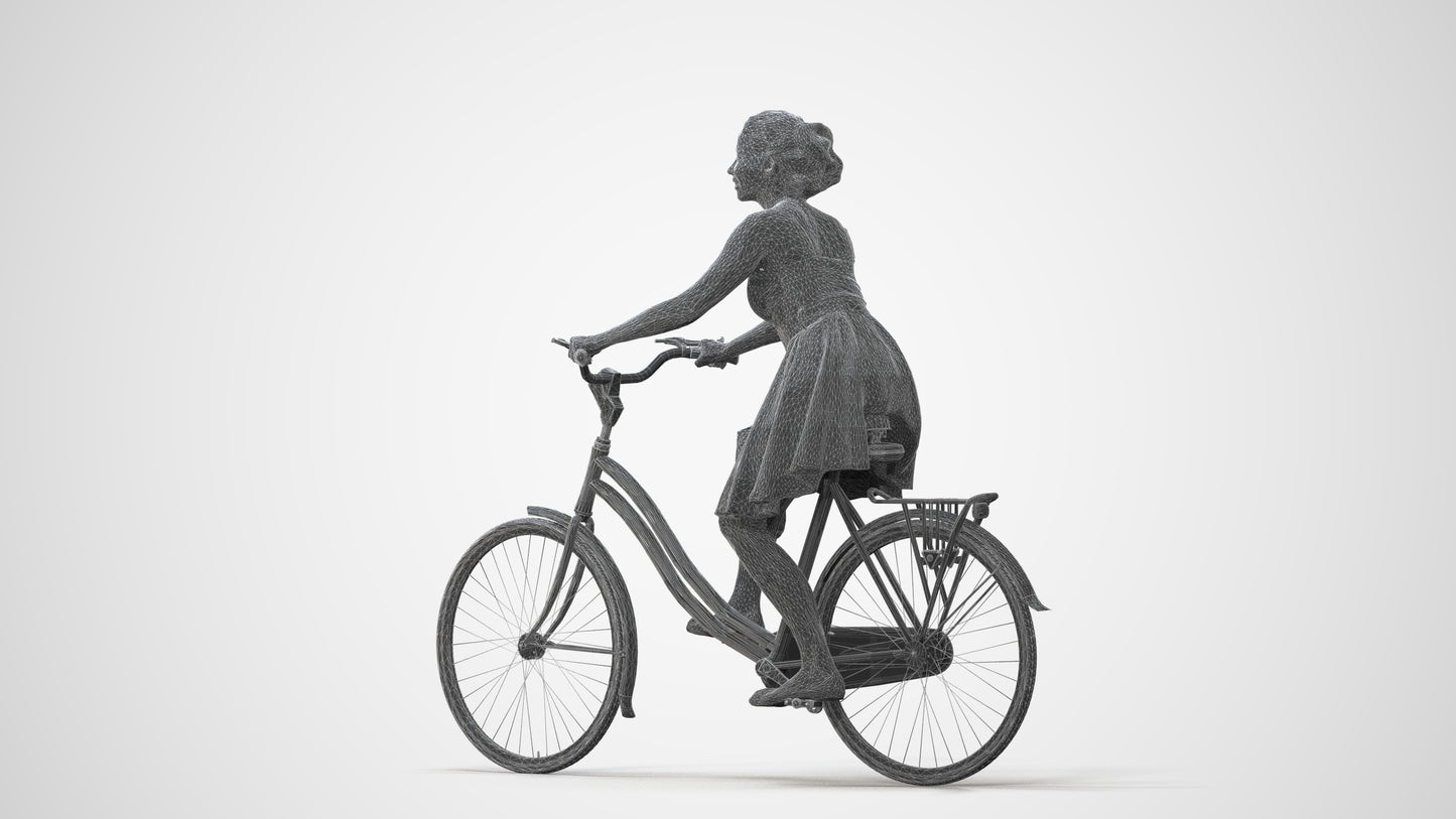 realistic 3D human woman formal cycling, archviz people FBX OBJ for Blender, square thumbnail