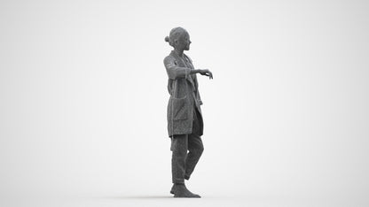 realistic 3D woman casual standing, scanned archviz people for Blender and 3ds Max, wireframe side view