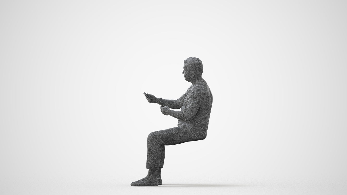 photogrammetry 3D man casual sitting, realistic human model archviz FBX, square thumbnail