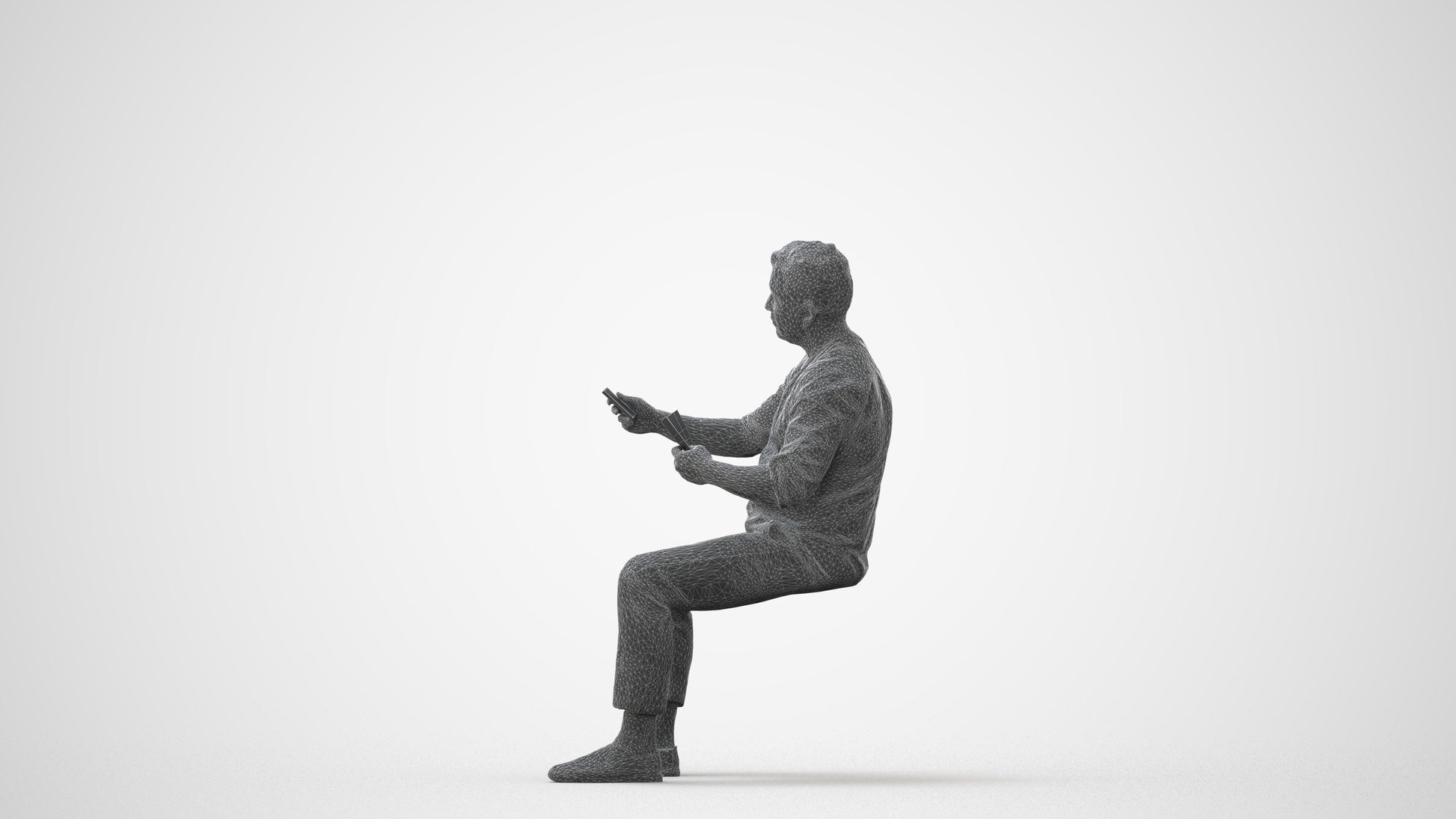 photogrammetry 3D man casual sitting, realistic human model archviz FBX, square thumbnail