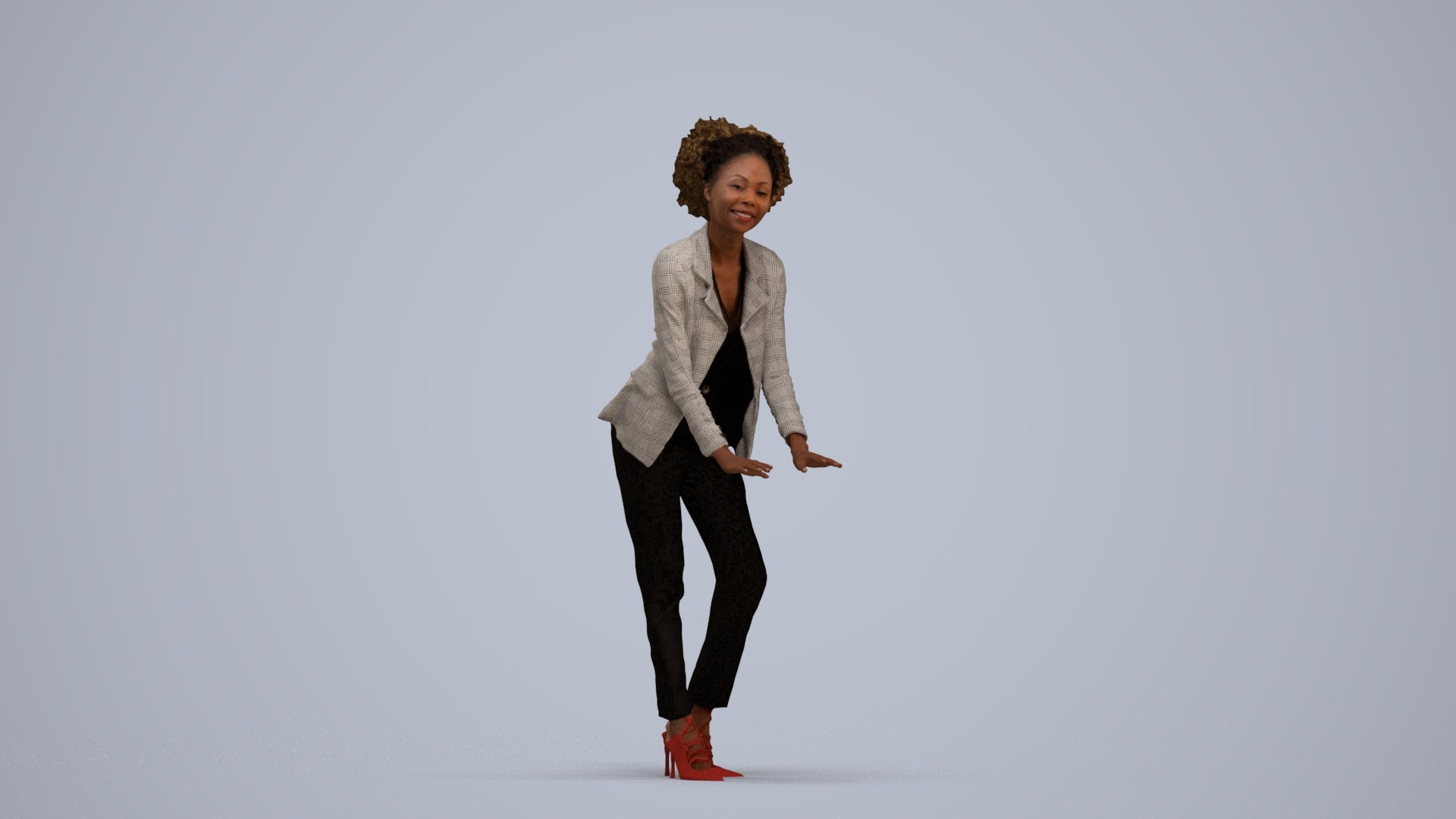 realistic 3D human woman business standing, archviz people FBX OBJ for Blender, standing pose render