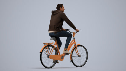 photogrammetry 3D man casual cycling, realistic human model archviz FBX, side view render