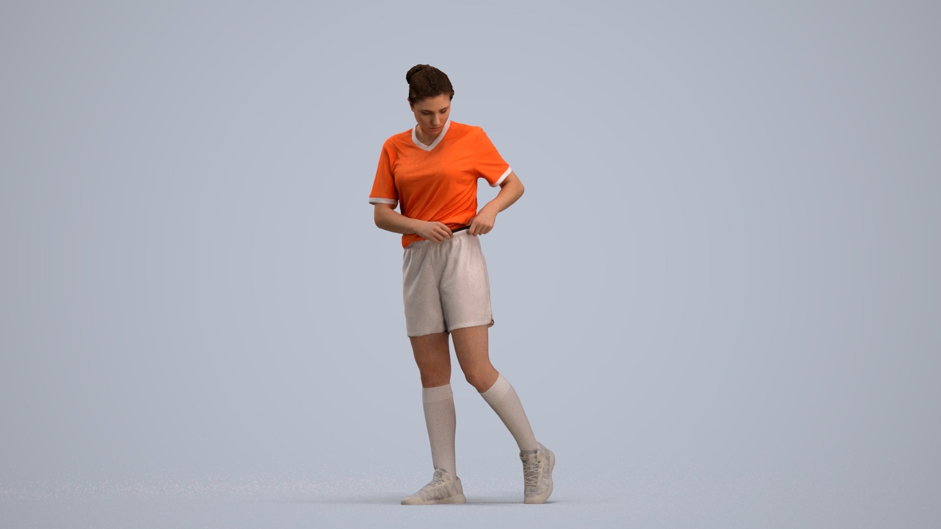 3D human model woman sport, photogrammetry scanned person for archviz, standing pose render
