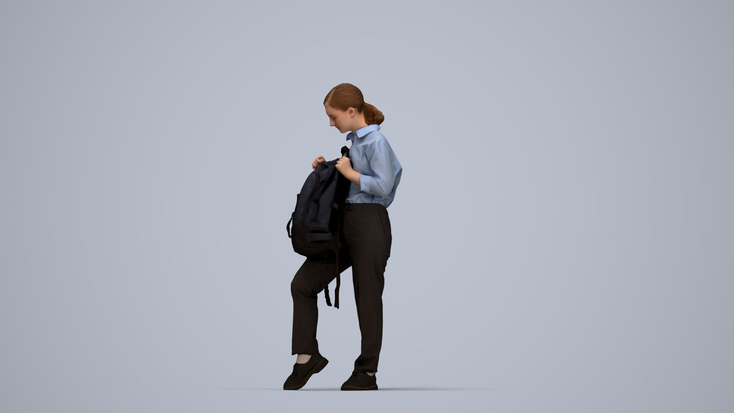 realistic 3D human girl kids, archviz people FBX OBJ for Blender, top-down view render