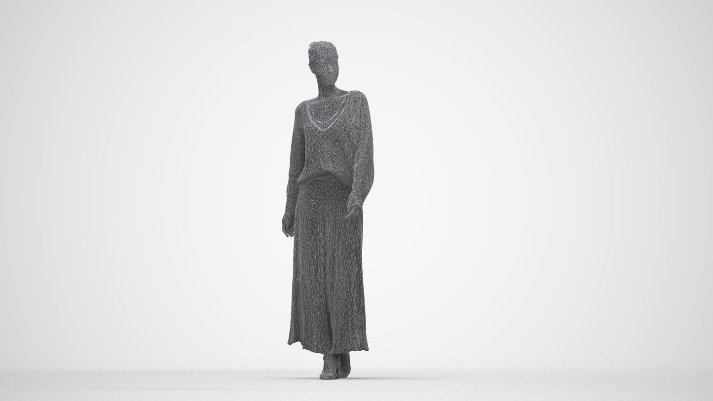 realistic 3D people woman casual walking, render-ready for V-Ray and Corona, FBX OBJ, wireframe back view
