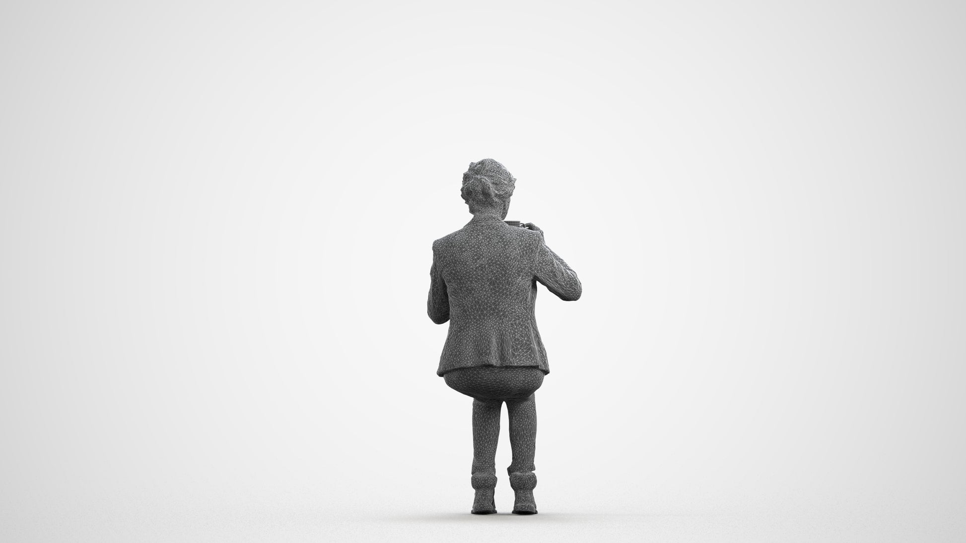 realistic 3D people senior woman business sitting, render-ready for V-Ray and Corona, FBX OBJ, wireframe front view