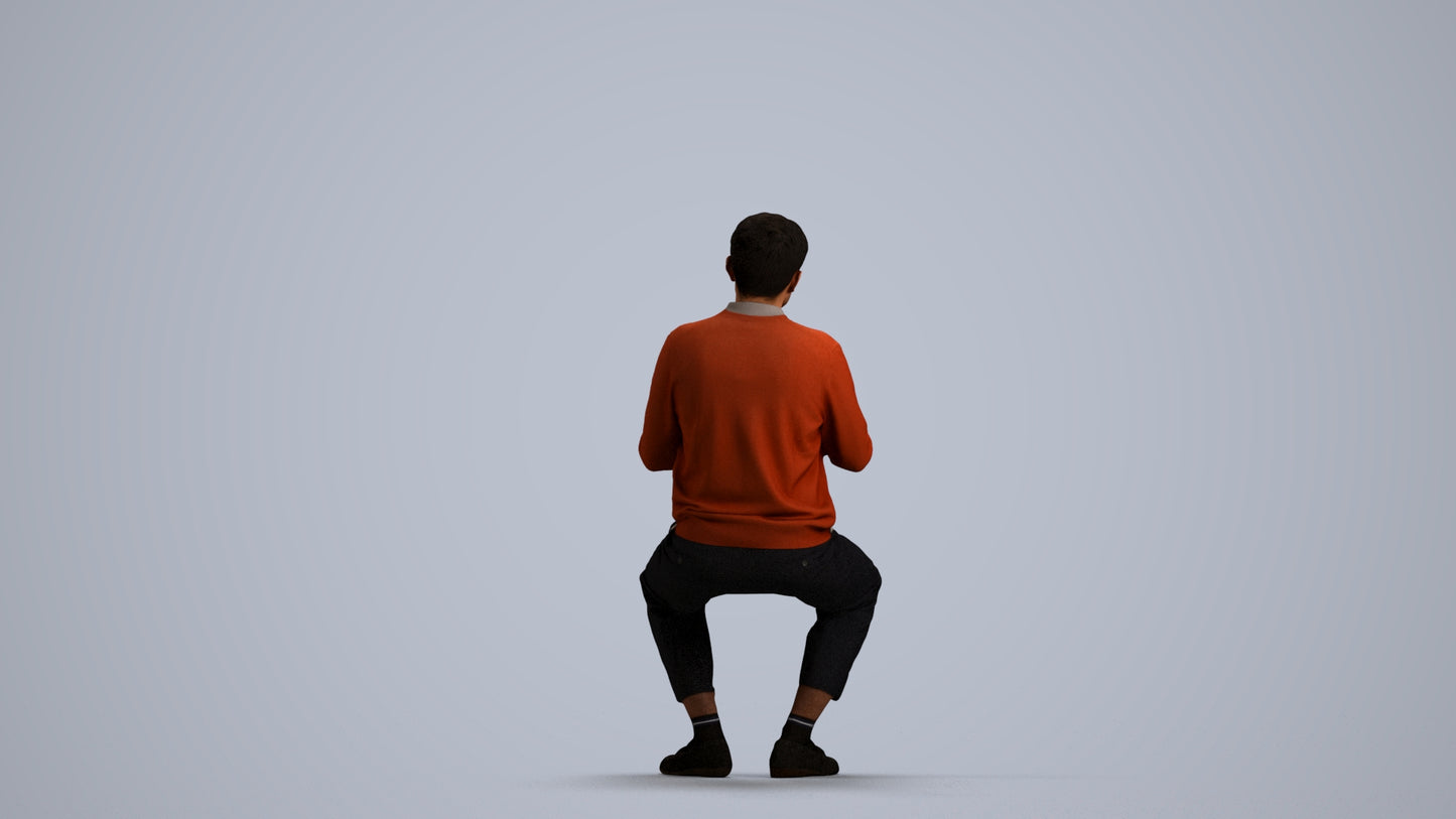 realistic 3D people man casual sitting, render-ready for V-Ray and Corona, FBX OBJ, front view render