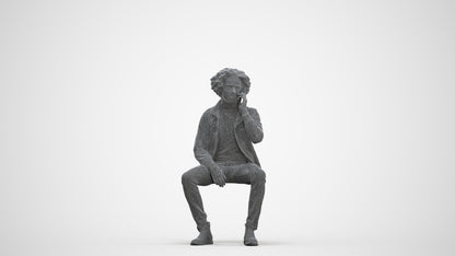 3D people model man casual sitting, scanned human for 3ds Max rendering, three-quarter front view render