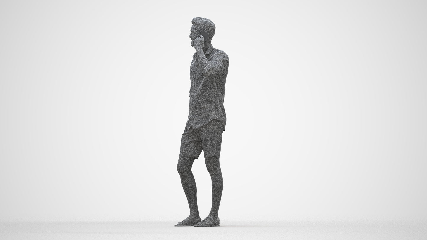 scanned 3D man casual standing, photogrammetry people for Enscape and V-Ray, wireframe back view