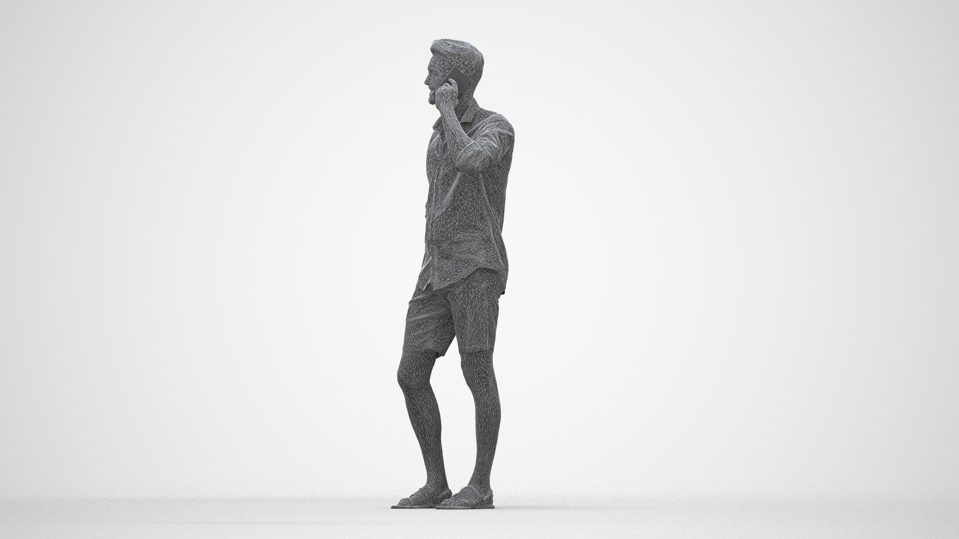 scanned 3D man casual standing, photogrammetry people for Enscape and V-Ray, wireframe back view