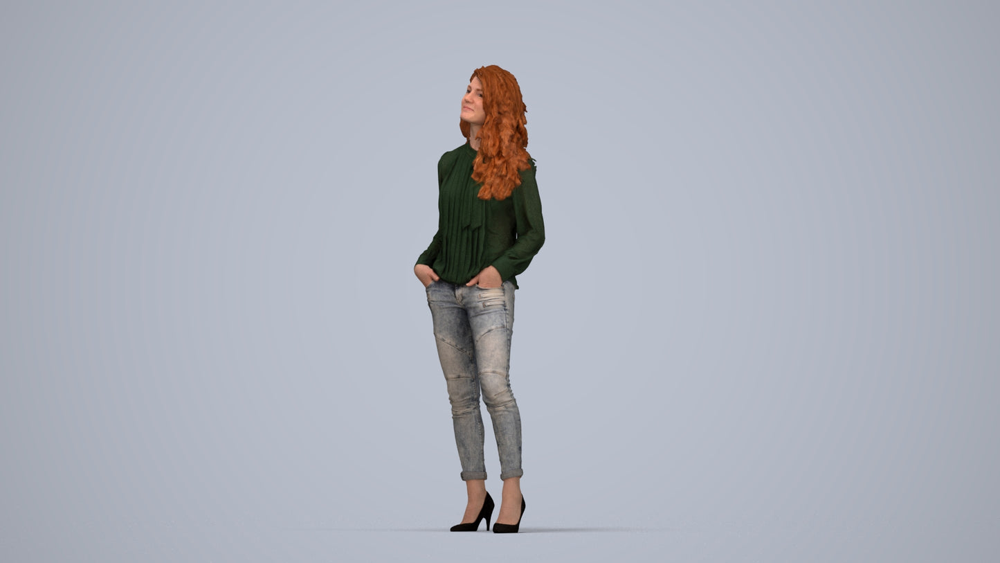 realistic 3D people woman casual standing, render-ready for V-Ray and Corona, FBX OBJ, top-down view render