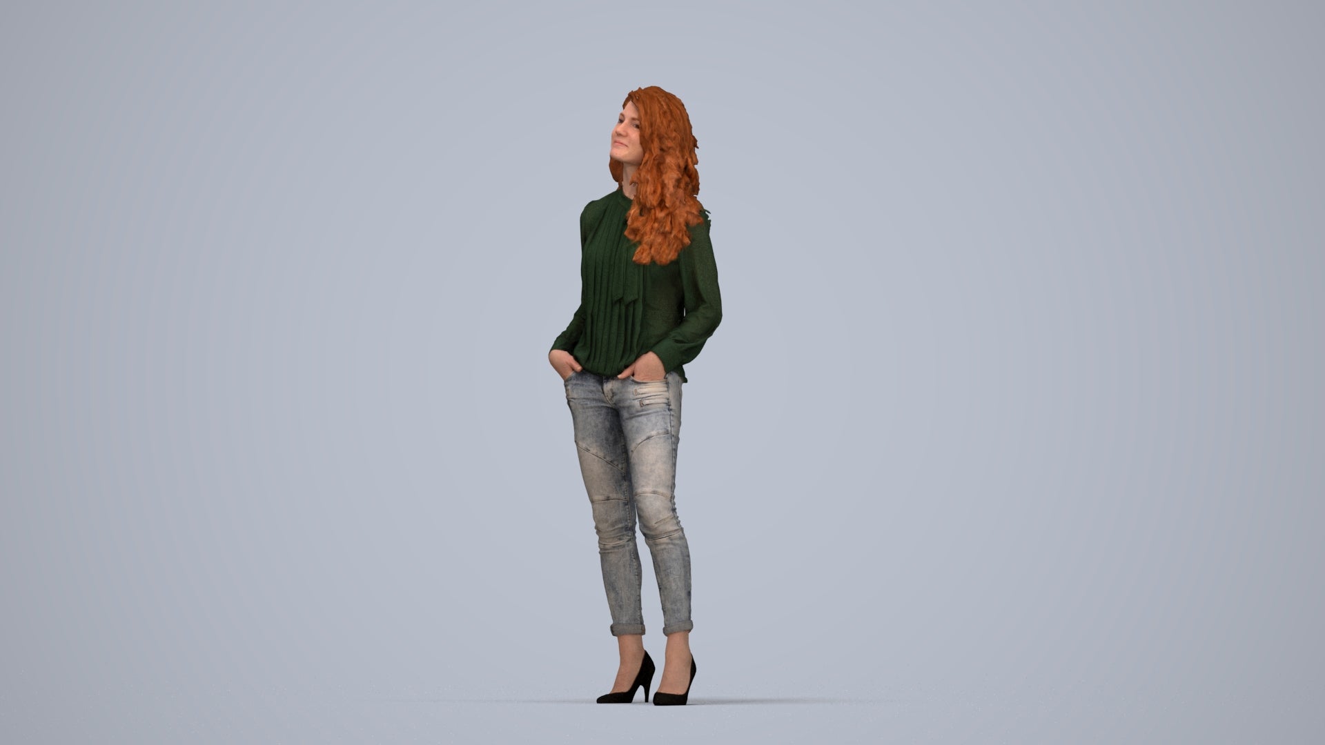 realistic 3D people woman casual standing, render-ready for V-Ray and Corona, FBX OBJ, top-down view render