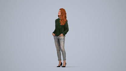 realistic 3D people woman casual standing, render-ready for V-Ray and Corona, FBX OBJ, top-down view render