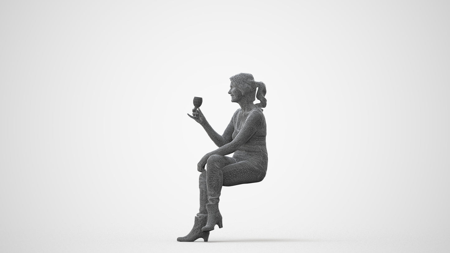 realistic 3D people senior woman casual sitting, render-ready for V-Ray and Corona, FBX OBJ, square thumbnail